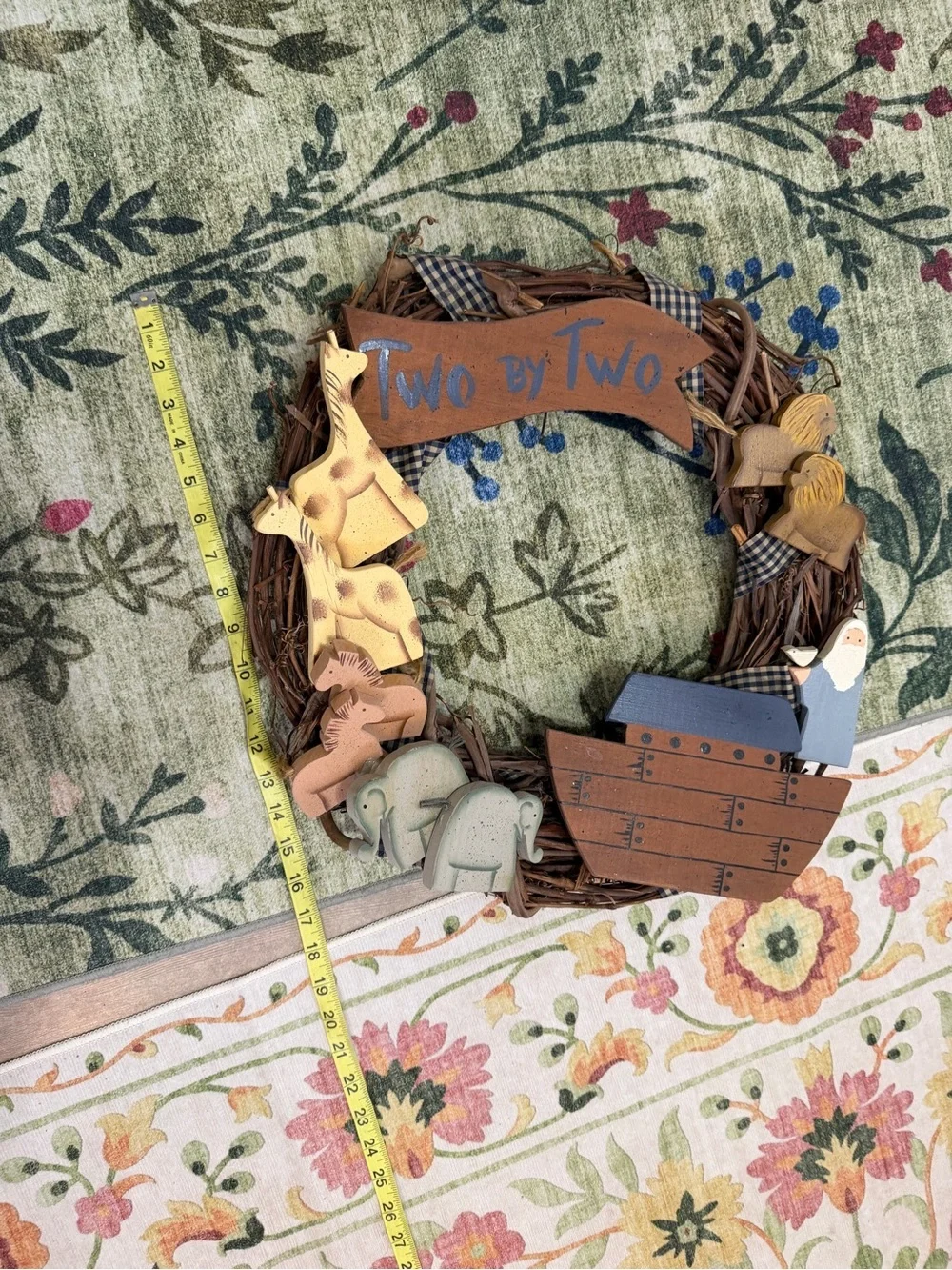 Vintage Noah’s Ark Nursery Wreath Handmade Wooden 3D Christianity Noah’s Ark
